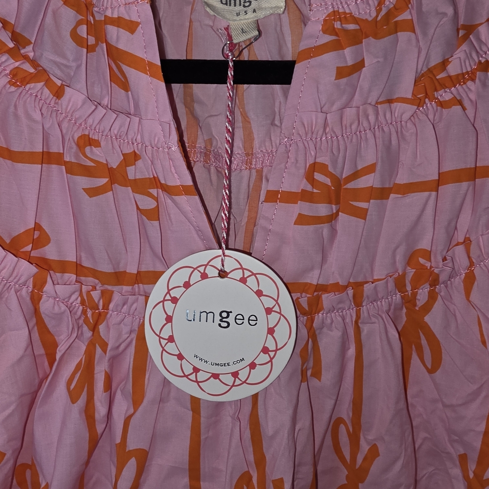 Umgee Pink and Orange Bow Blouse Size L Boho Cottagecore Teachercore - Picture 2 of 5